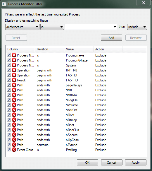 Process Monitor Filter GUI.